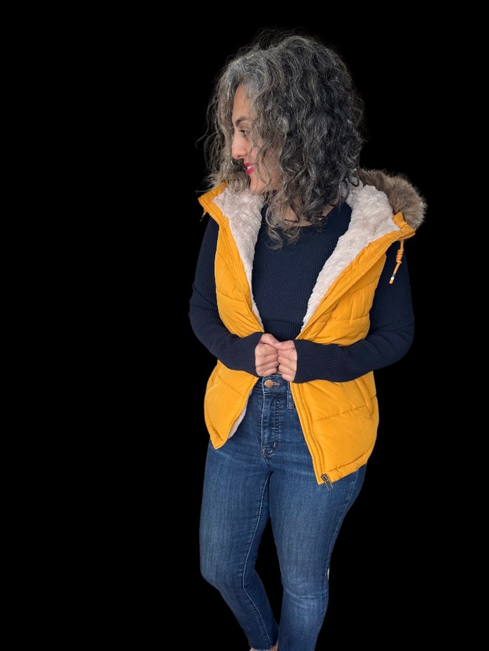 C&A Clockhouse Yellow Puffer Vest | Faux Fur Hood | Size 2 (Euro 34)